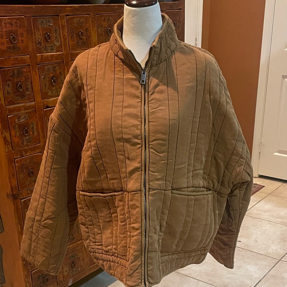 Zara Brown Quilted Jacket with Double Pockets.